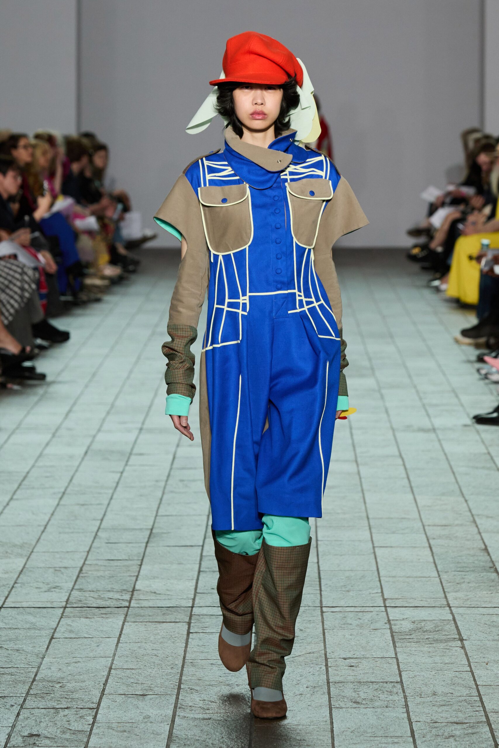 blue cotton short-sleeve collared relaxed zippered pockets jumpsuit
