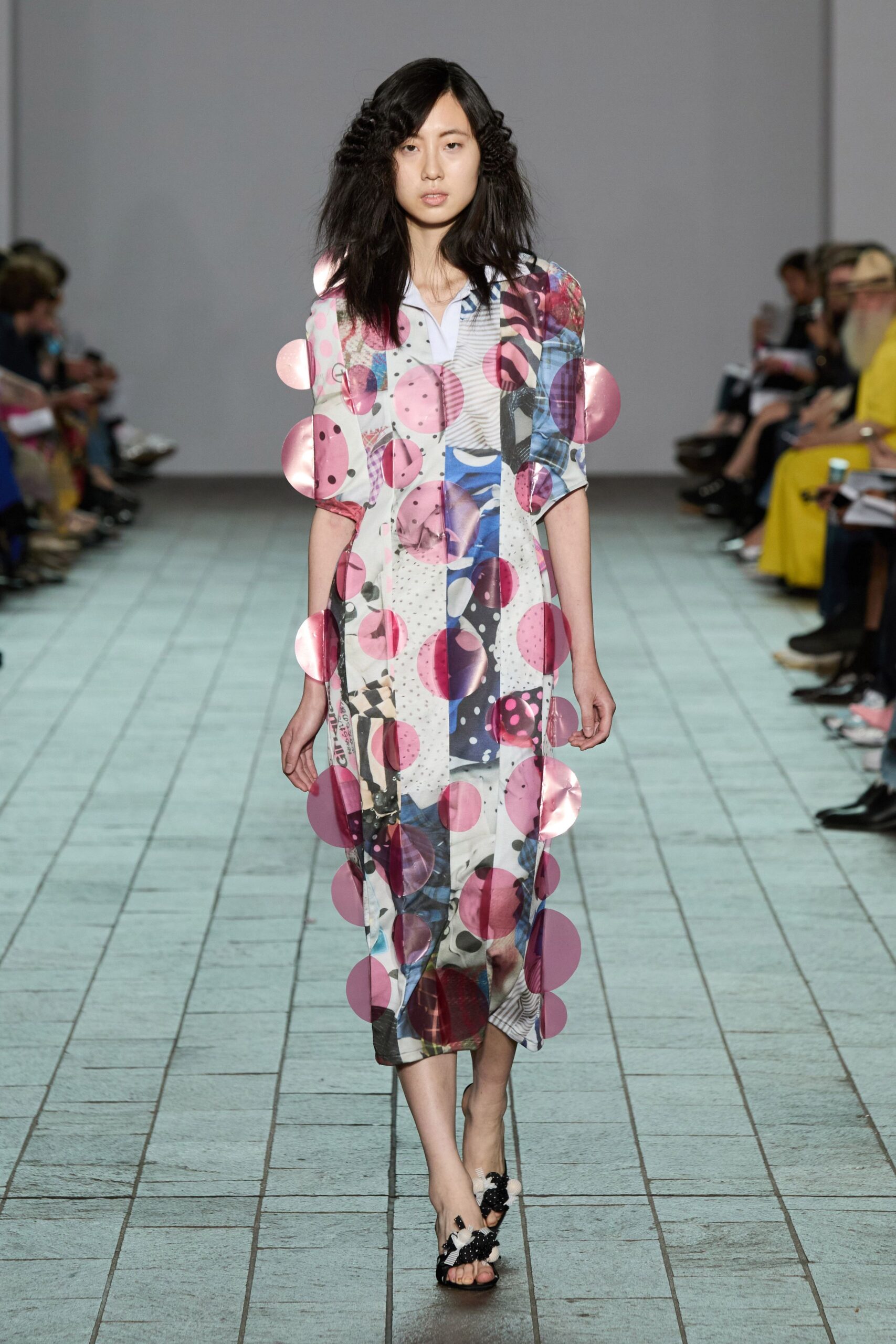 multi silk long-sleeve collared relaxed printed midi dress