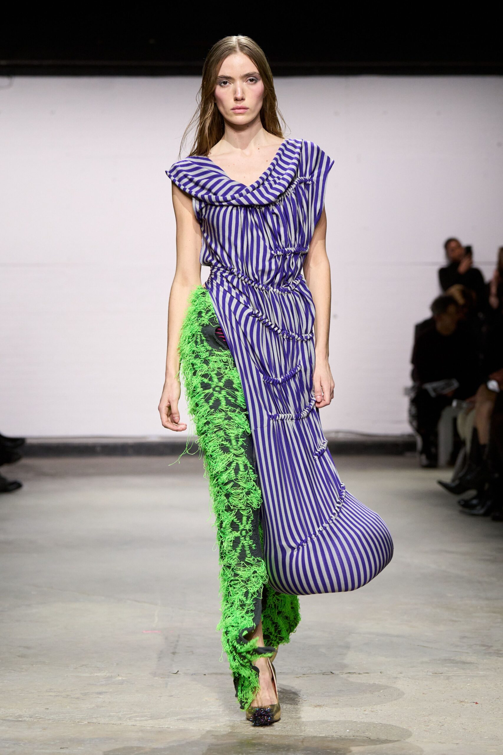 blue and green striped dress