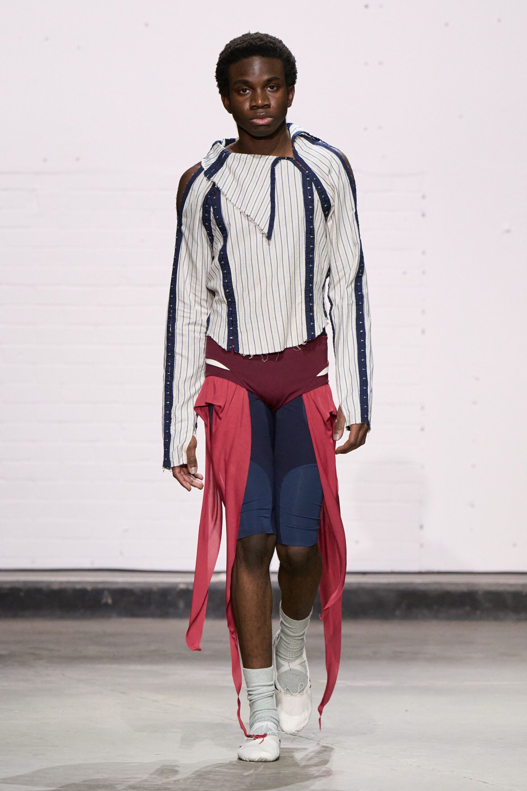 asymmetric striped shirt with shorts