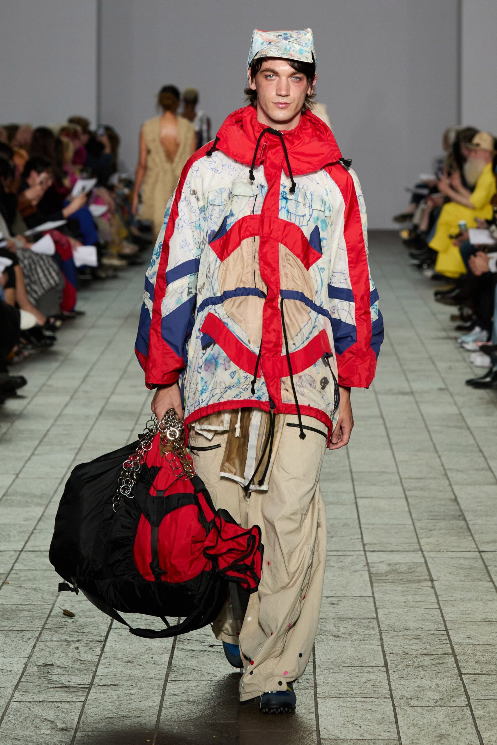 red jersey long-sleeve hooded relaxed zippered color-blocked jacket
