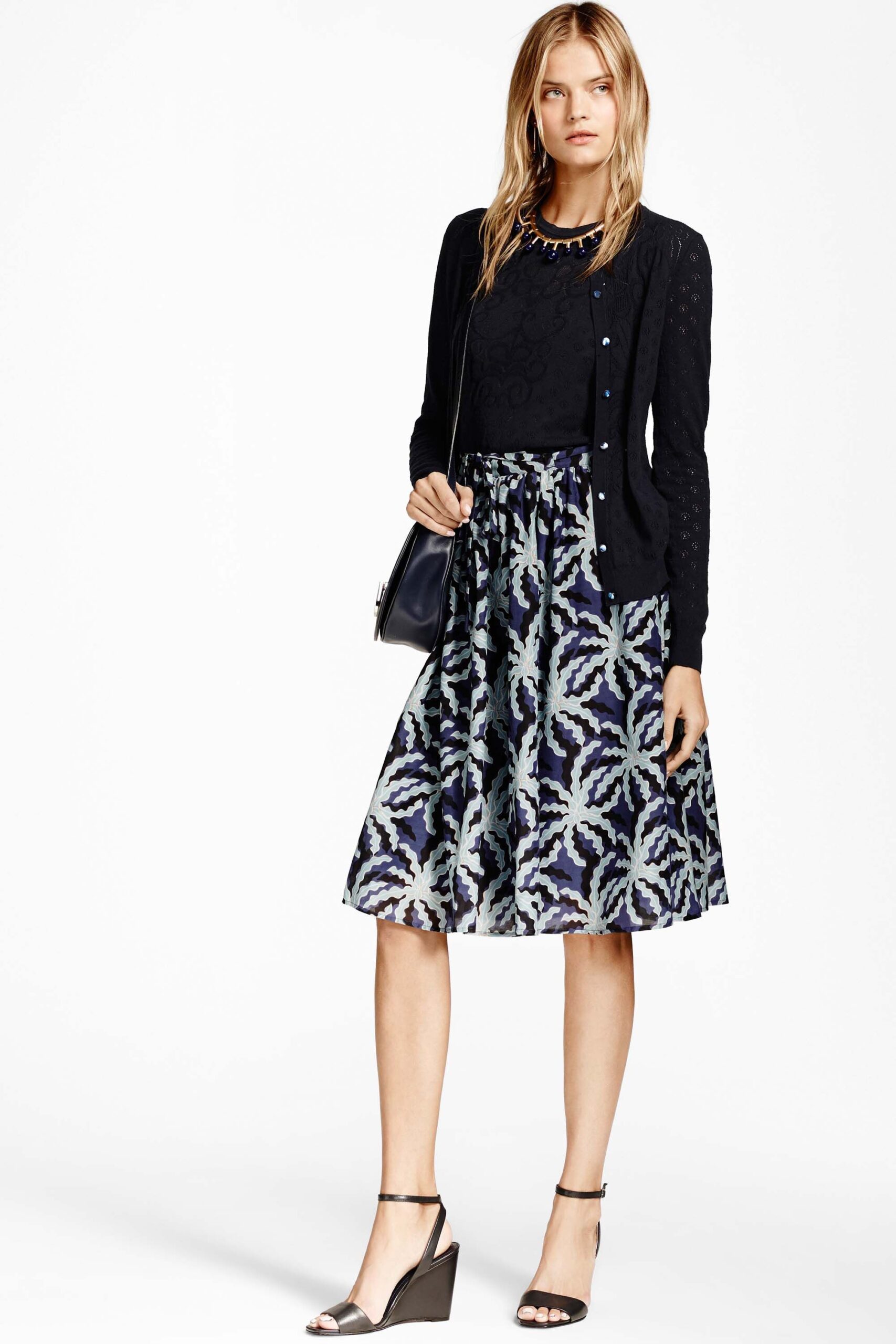 printed pleated midi skirt