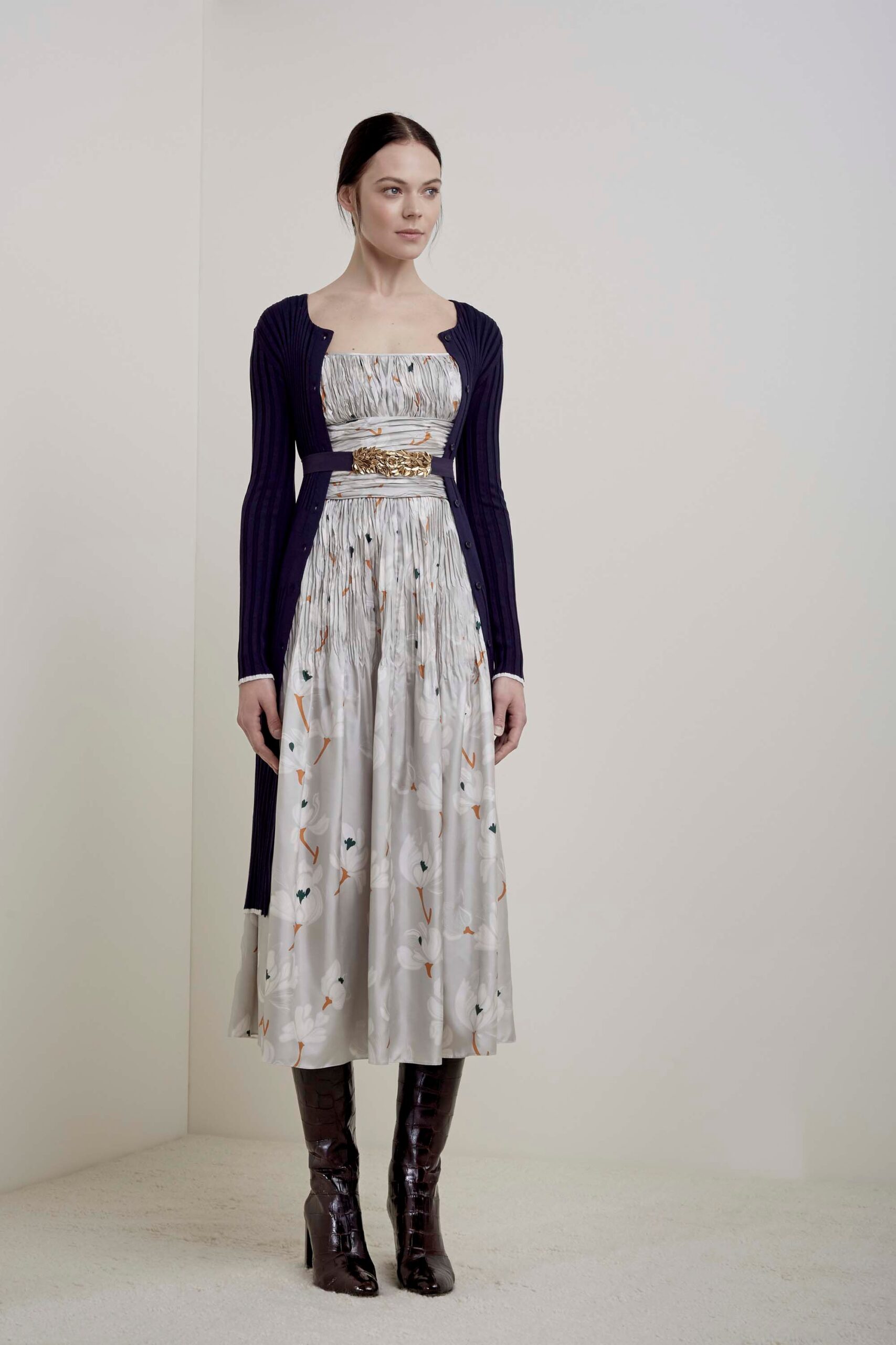 printed satin strapless maxi dress