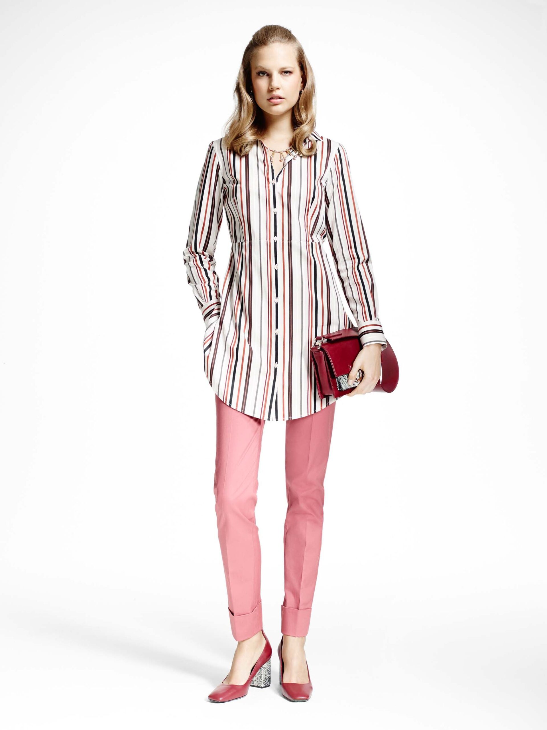 striped longline button-front shirt