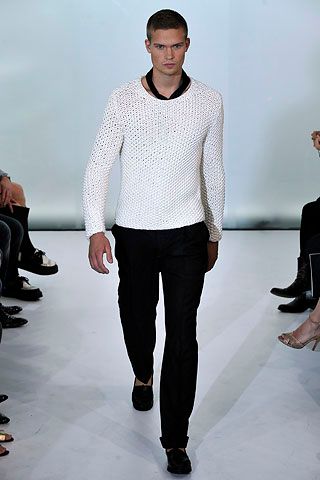 white knit long-sleeve scoop-neck slim openwork textured sweater