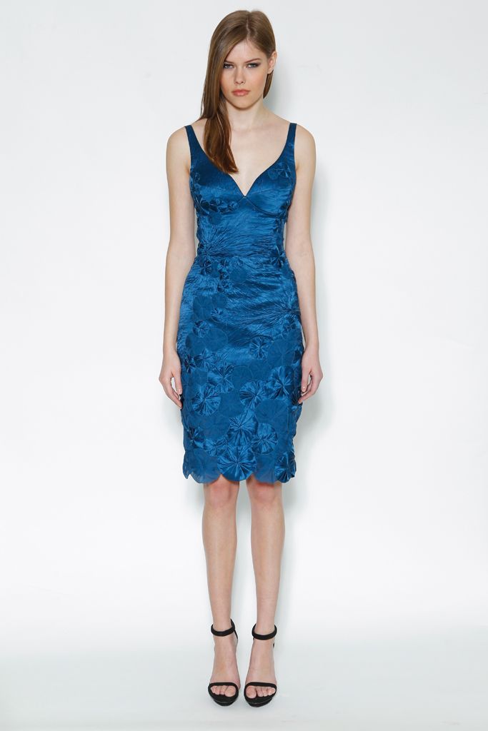 blue floral appliqué midi dress