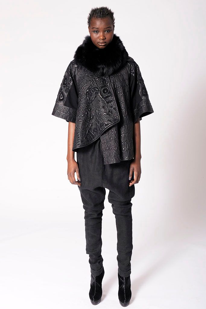 black brocade high-neck asymmetric embossed textured coat