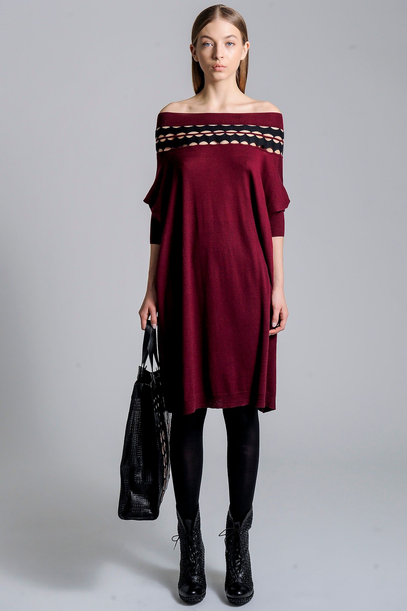off-shoulder knit midi dress