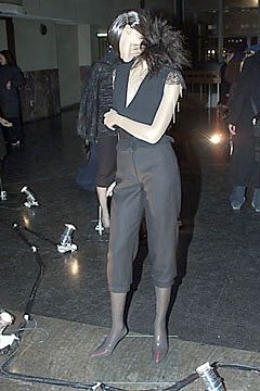black feather-trim evening jumpsuit
