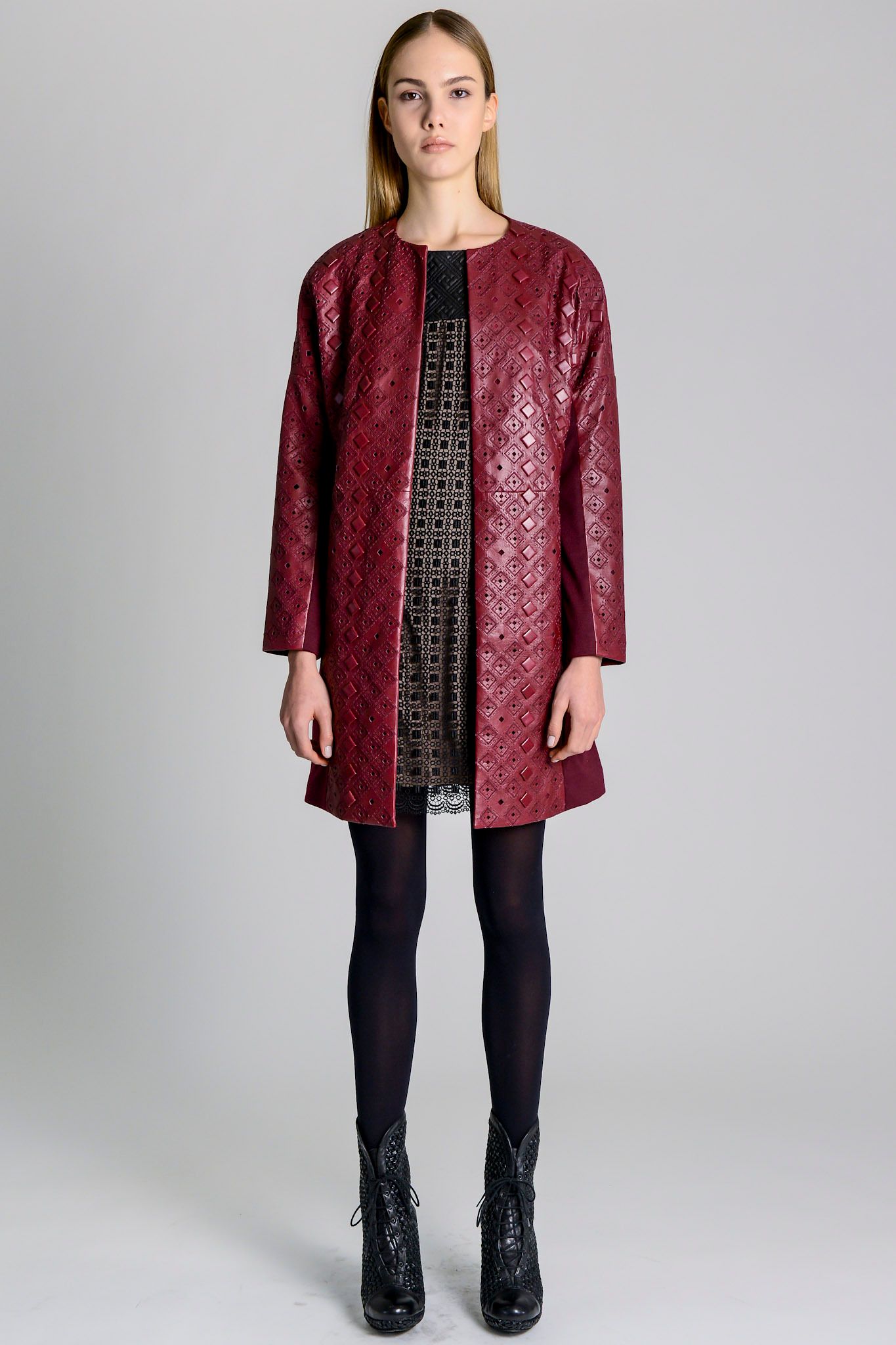 laser-cut leather coat
