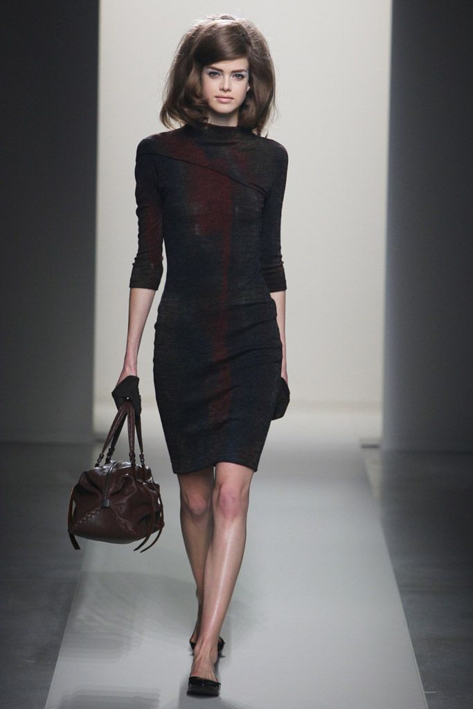 black knit long-sleeve high-neck fitted color-blocked midi midi-dress