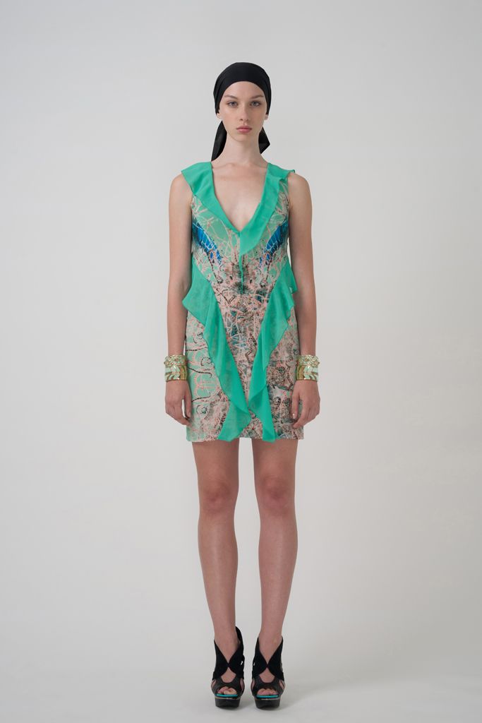 ruffled printed mini dress