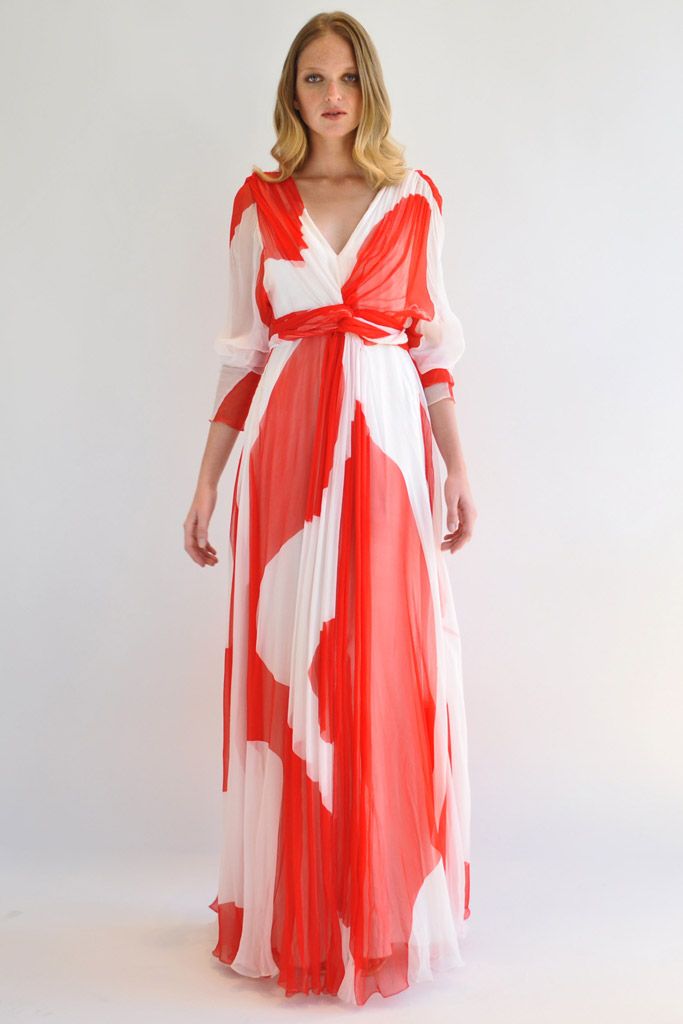 printed chiffon wrap gown