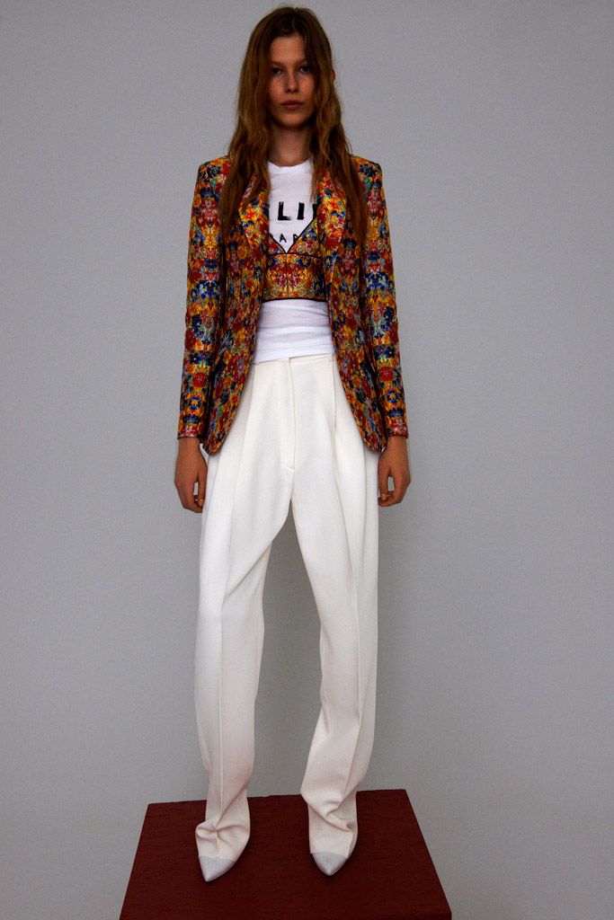 multi brocade long-sleeve open-front tailored printed textured blazer