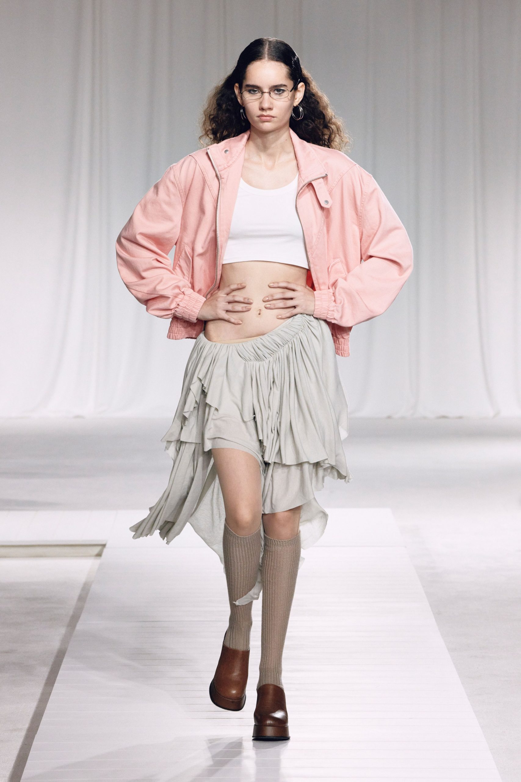 pink relaxed jacket with tiered skirt