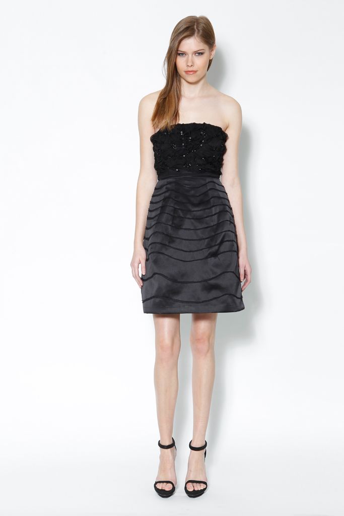 strapless rosette bodice cocktail dress