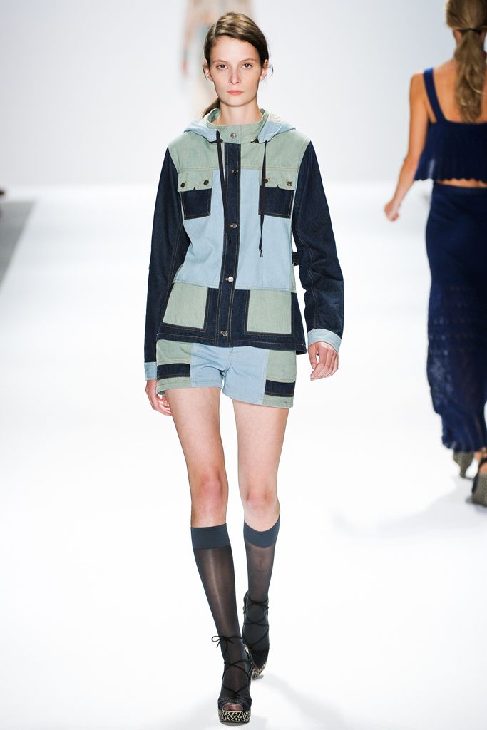 color-block denim hooded jacket
