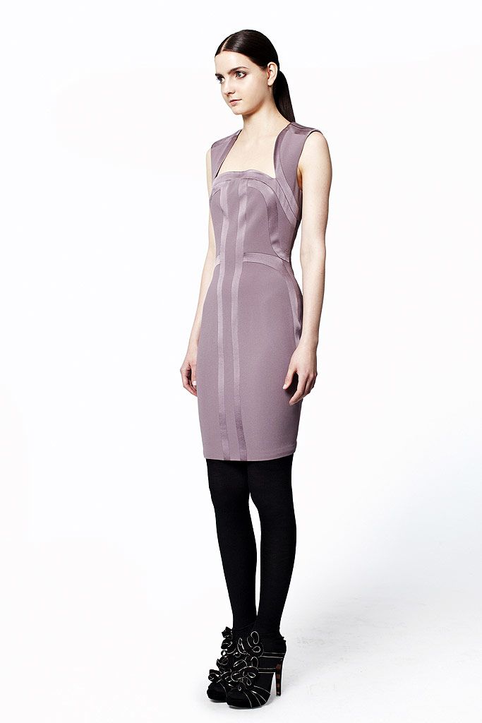 purple fitted midi dress
