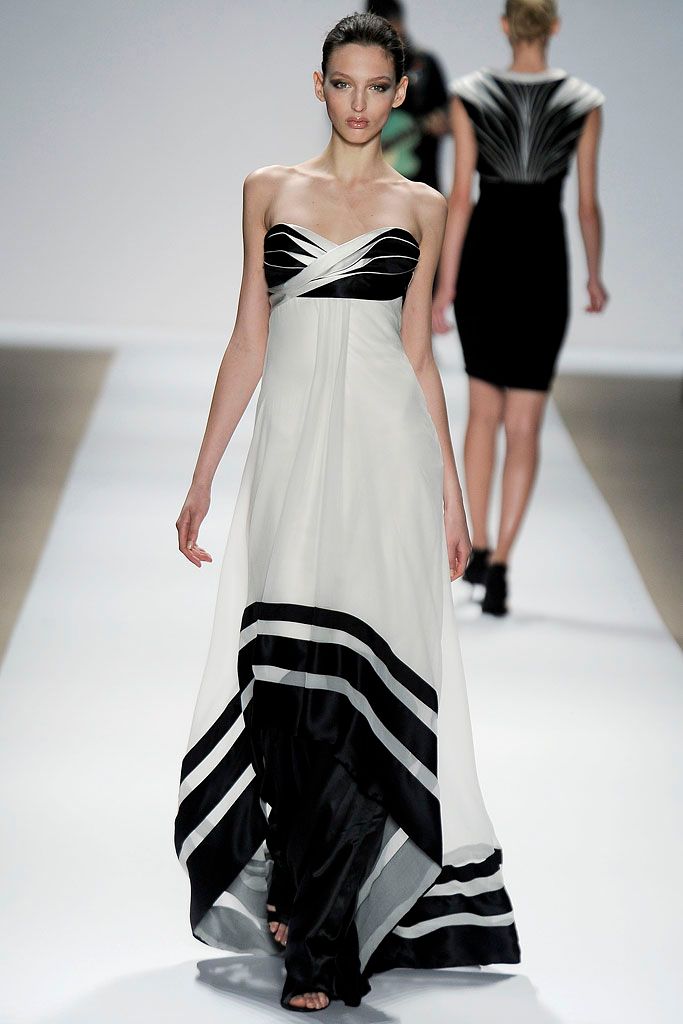 strapless black and white empire gown
