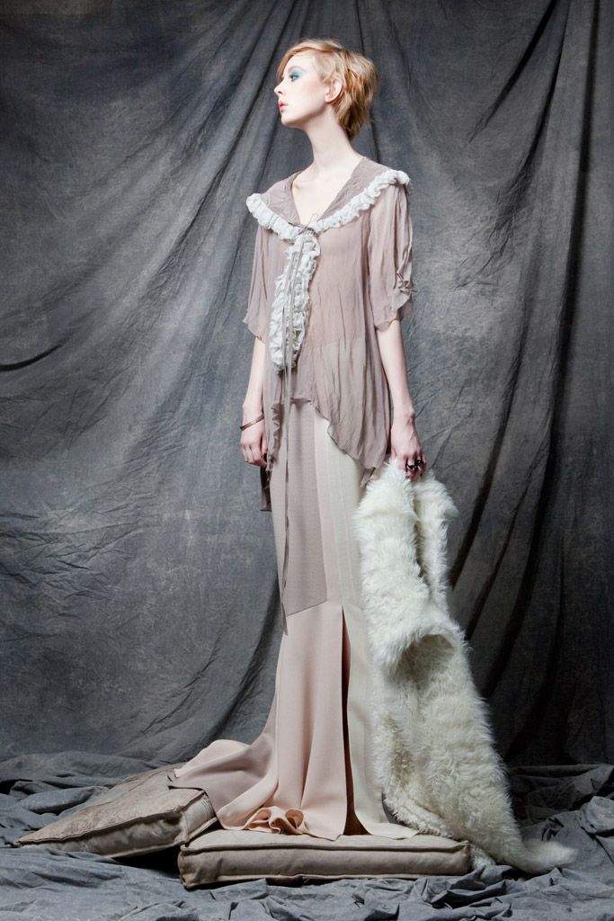 ruffle-trim chiffon evening gown