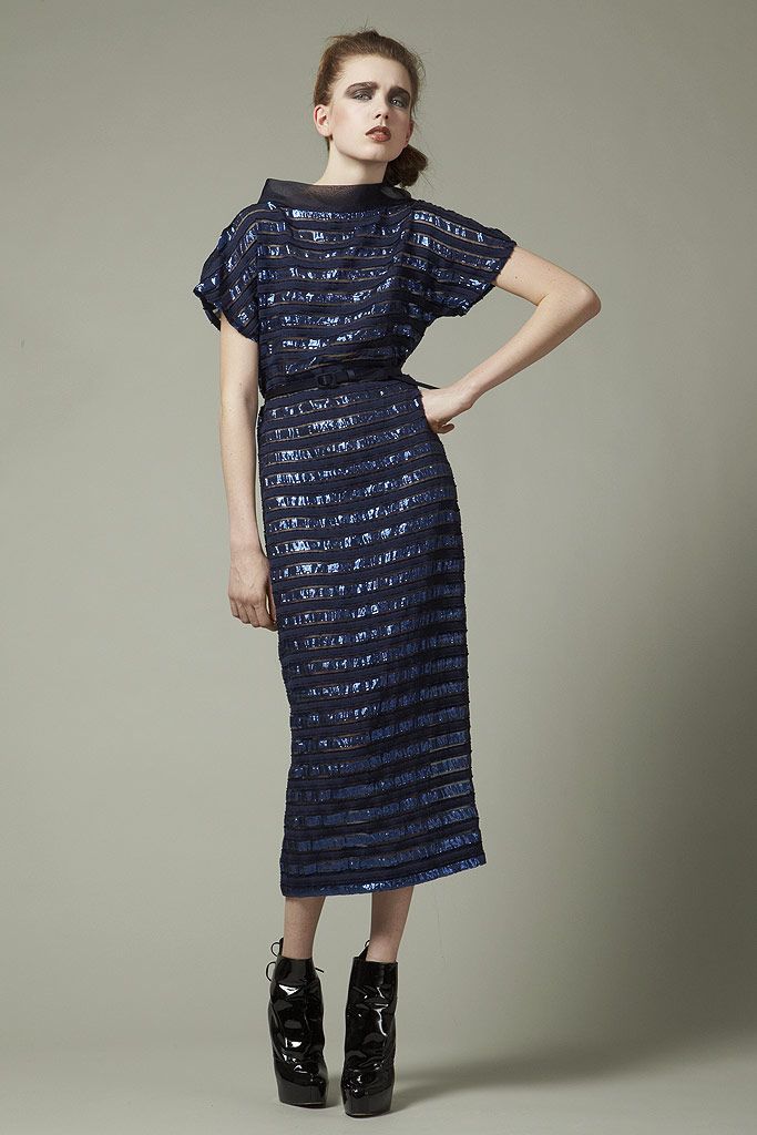 blue sequined striped midi dress