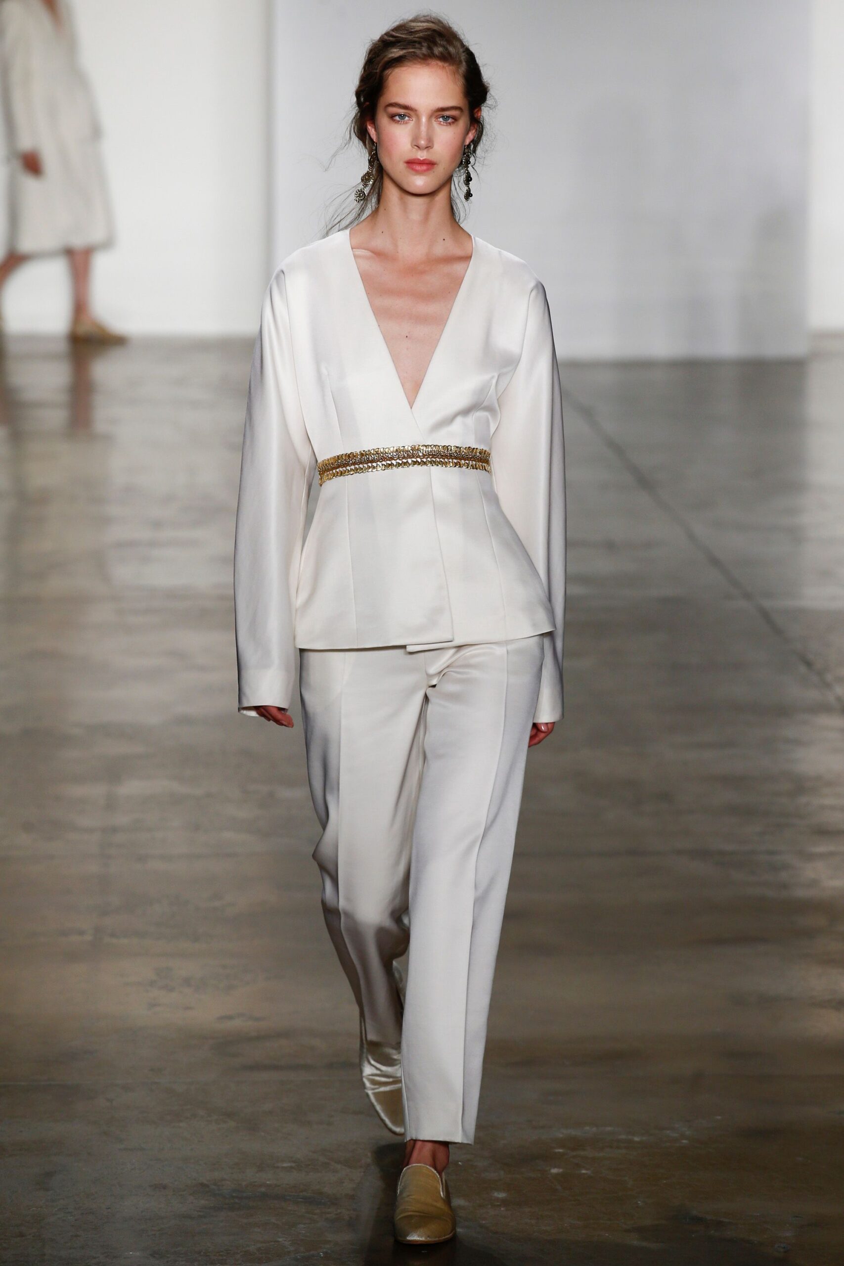 ivory satin relaxed straight-leg shiny pants