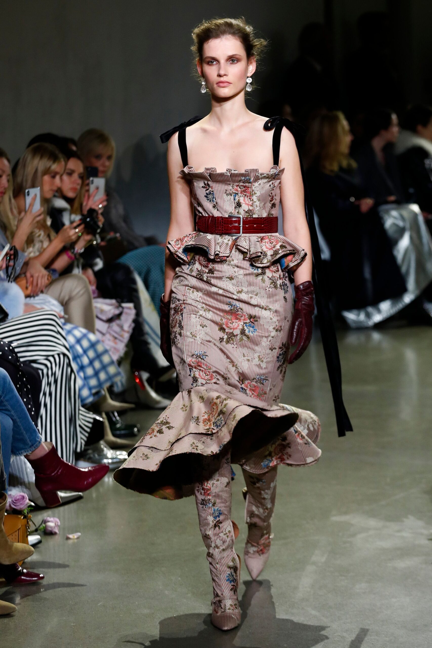 floral striped ruffled maxi dress