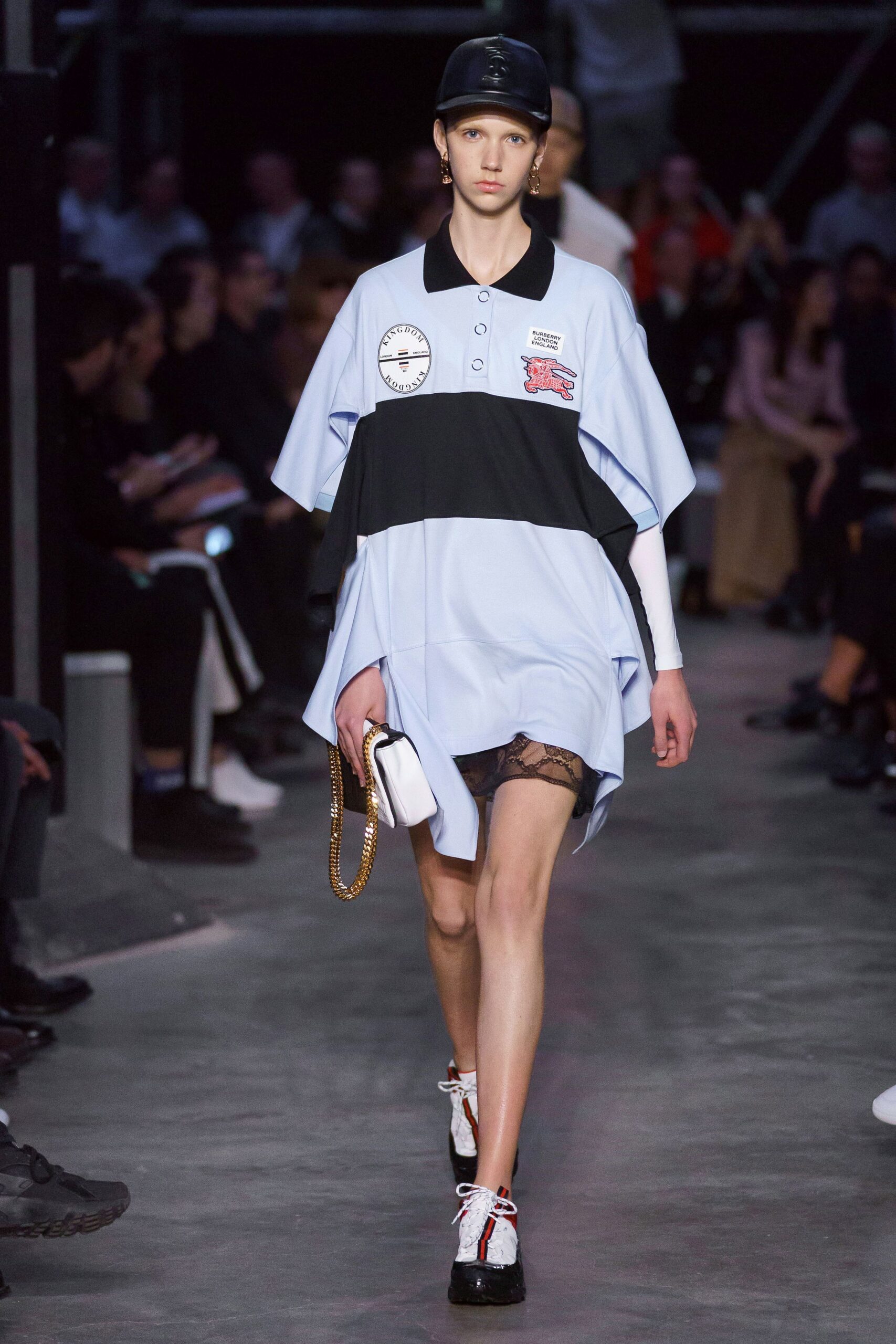 blue jersey collared short-sleeve oversized color-blocked printed mini-dress