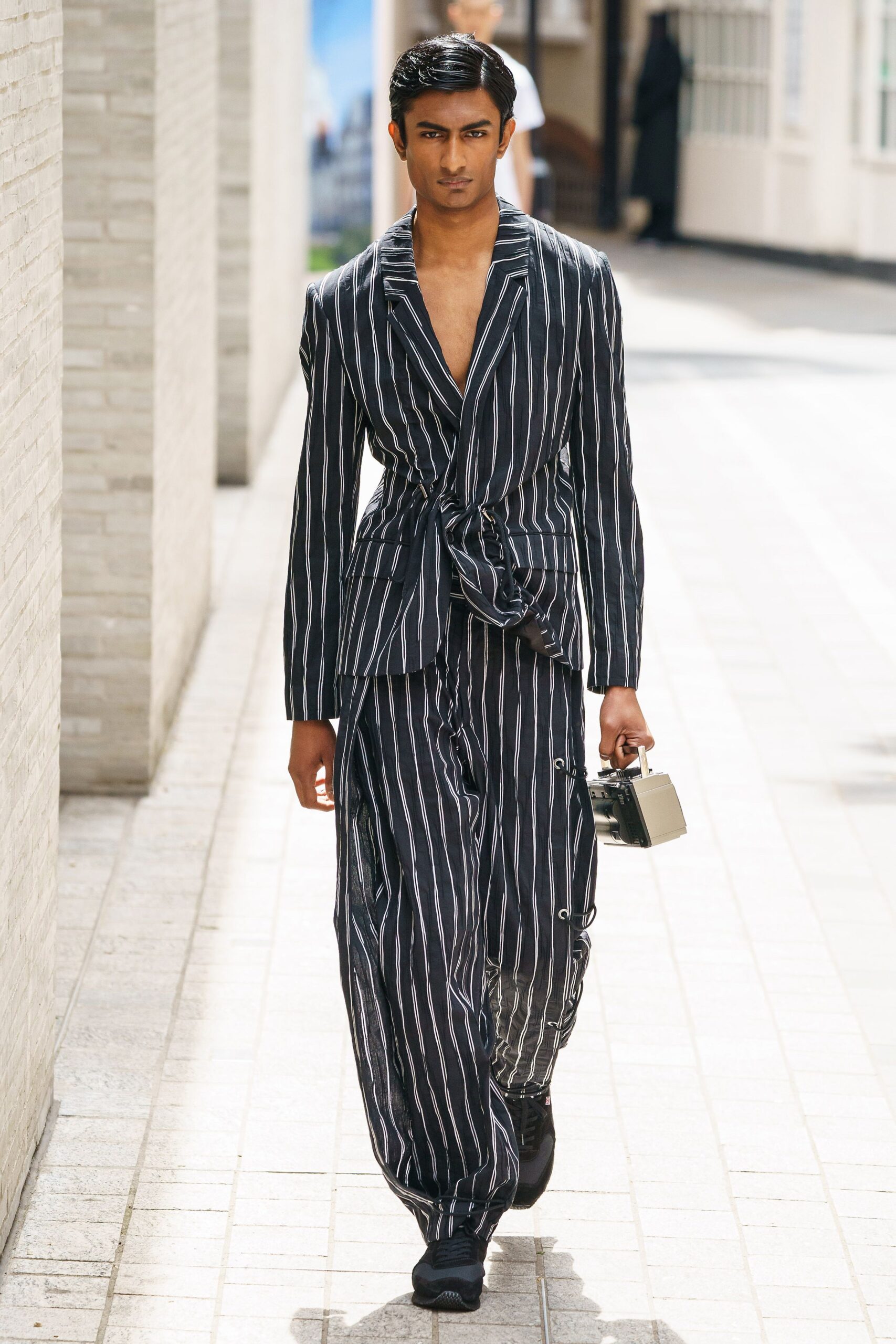 striped tie-front blazer