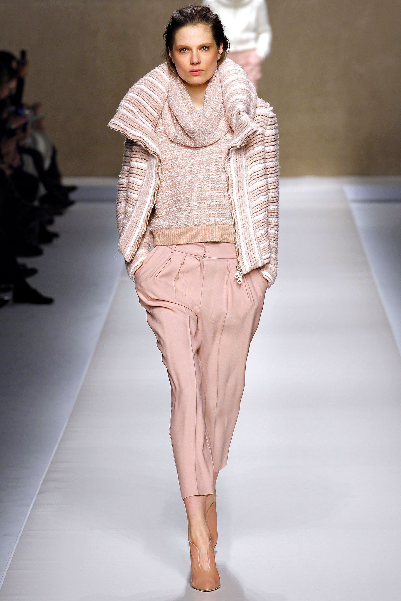 pink knit long-sleeve open-front zippered ribbed textured jacket