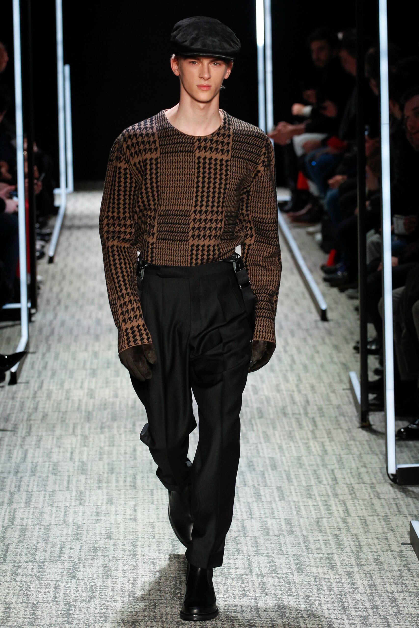 patchwork houndstooth knit sweater