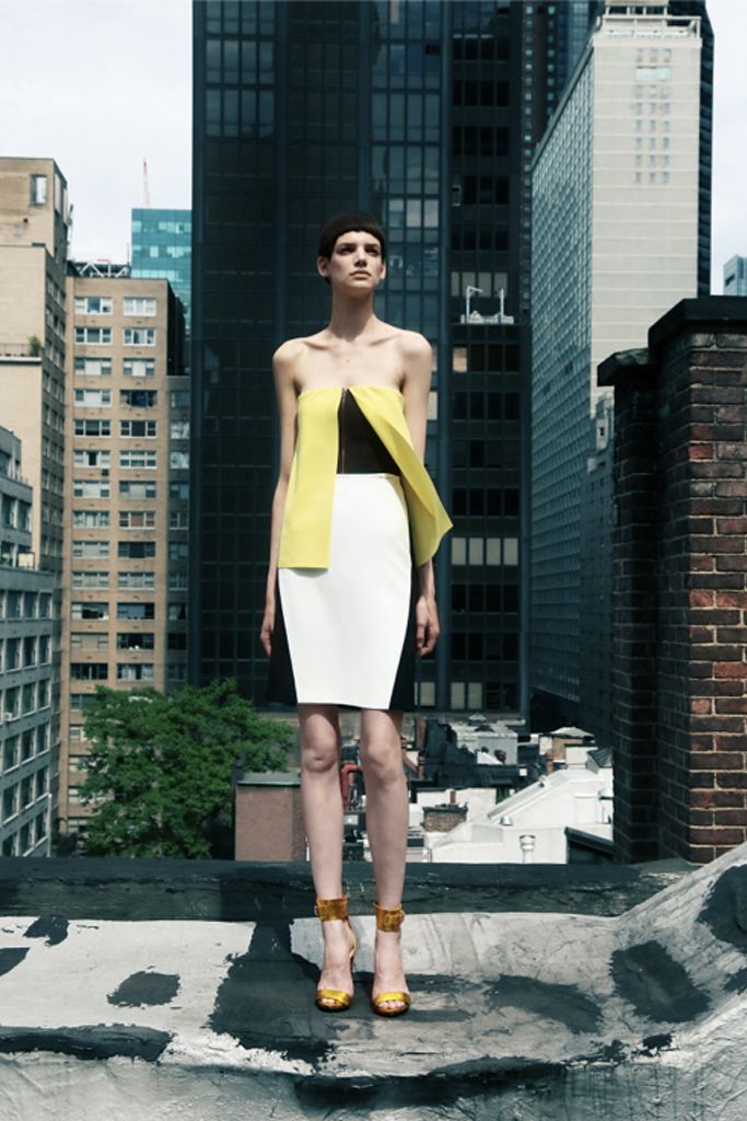 asymmetric color-block strapless dress