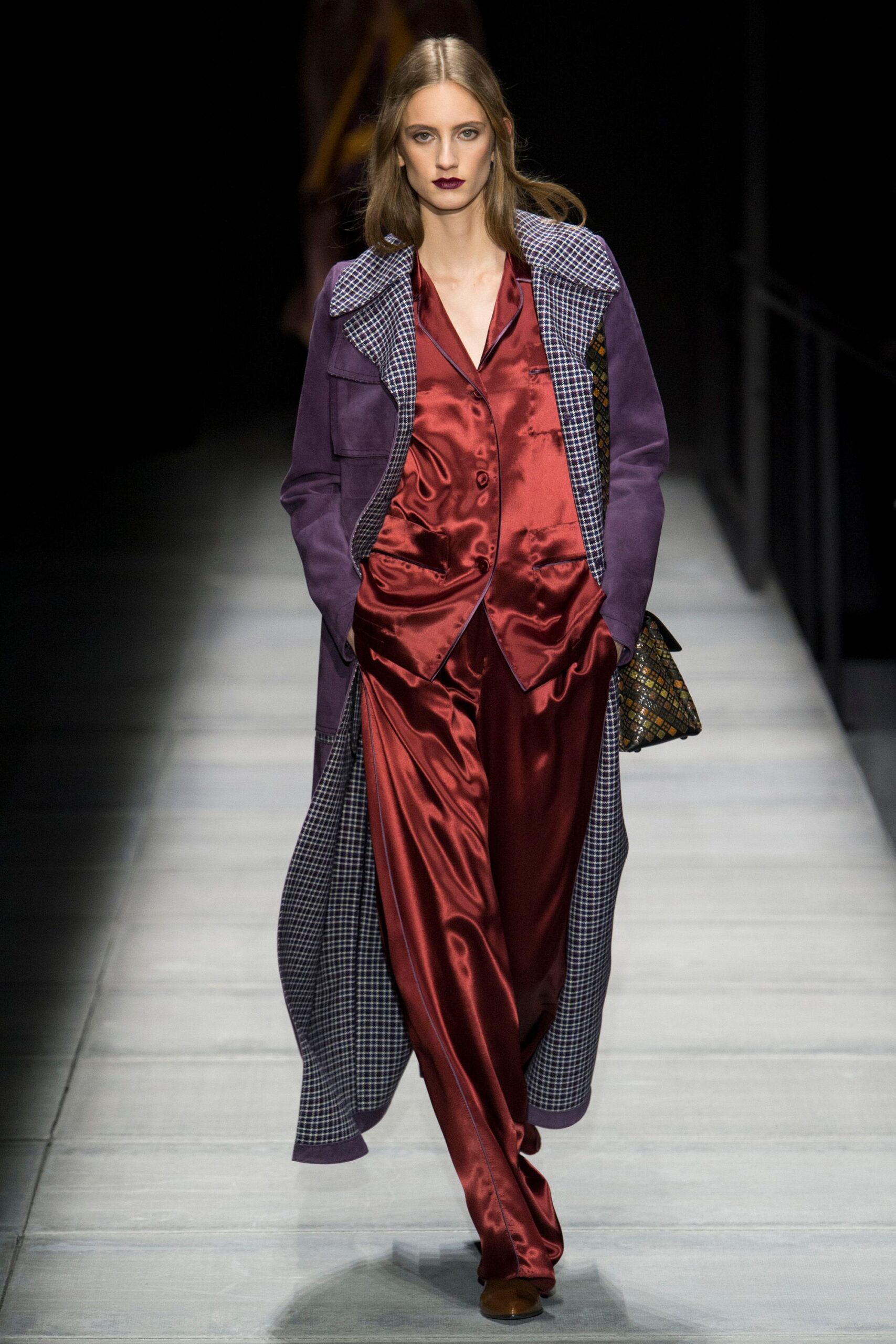 red satin relaxed wide-leg shiny flowing pants