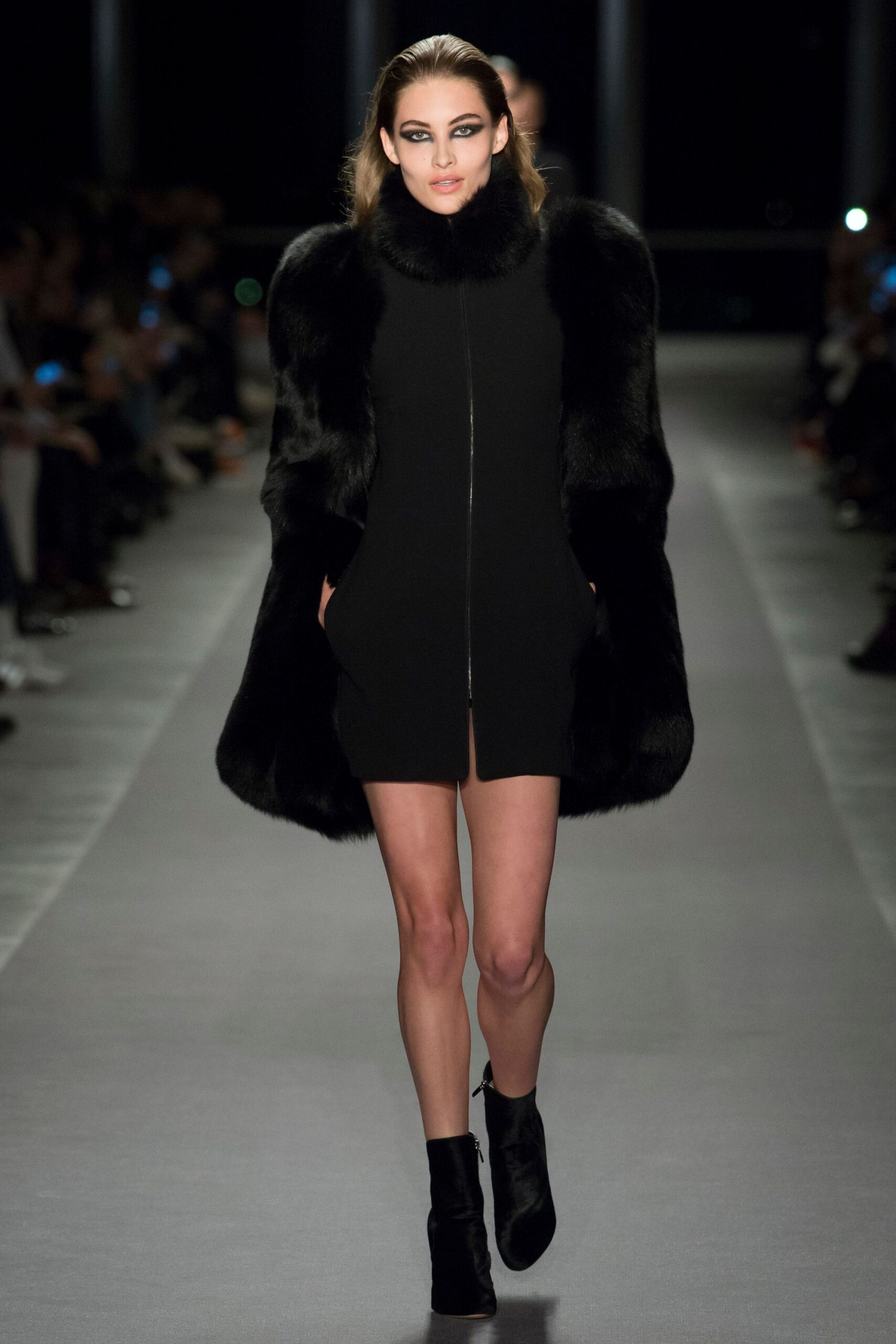 black unknown long-sleeve high-neck structured zippered pockets mini-dress