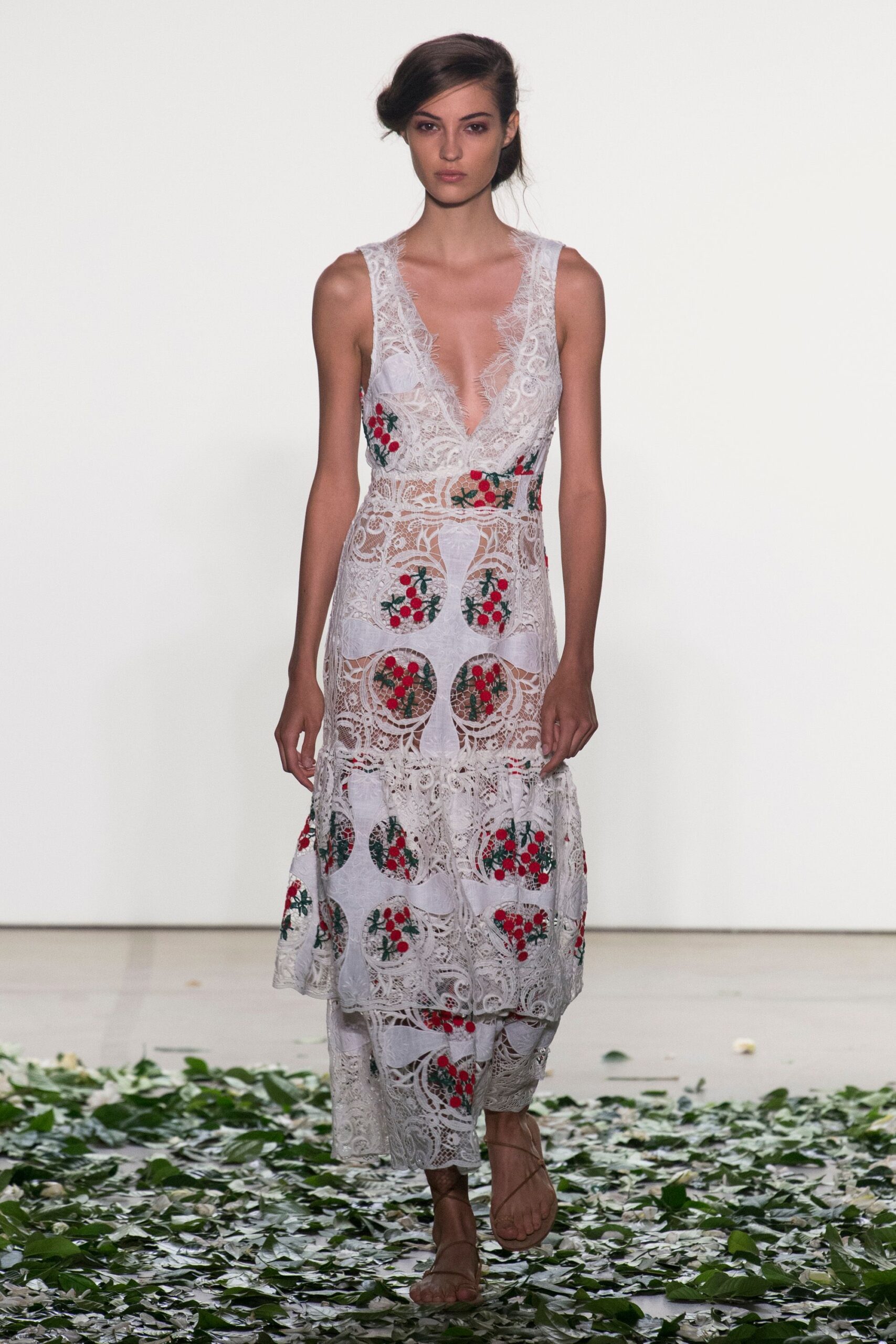 white lace sleeveless v-neck fitted floral embroidered maxi-dress