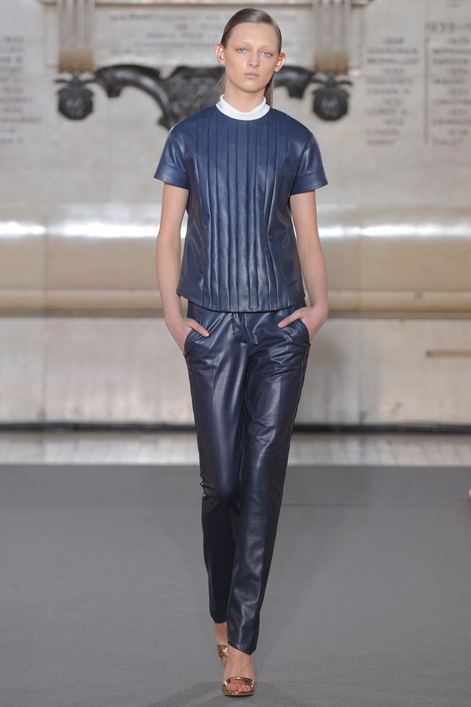 pleated leather short-sleeve top