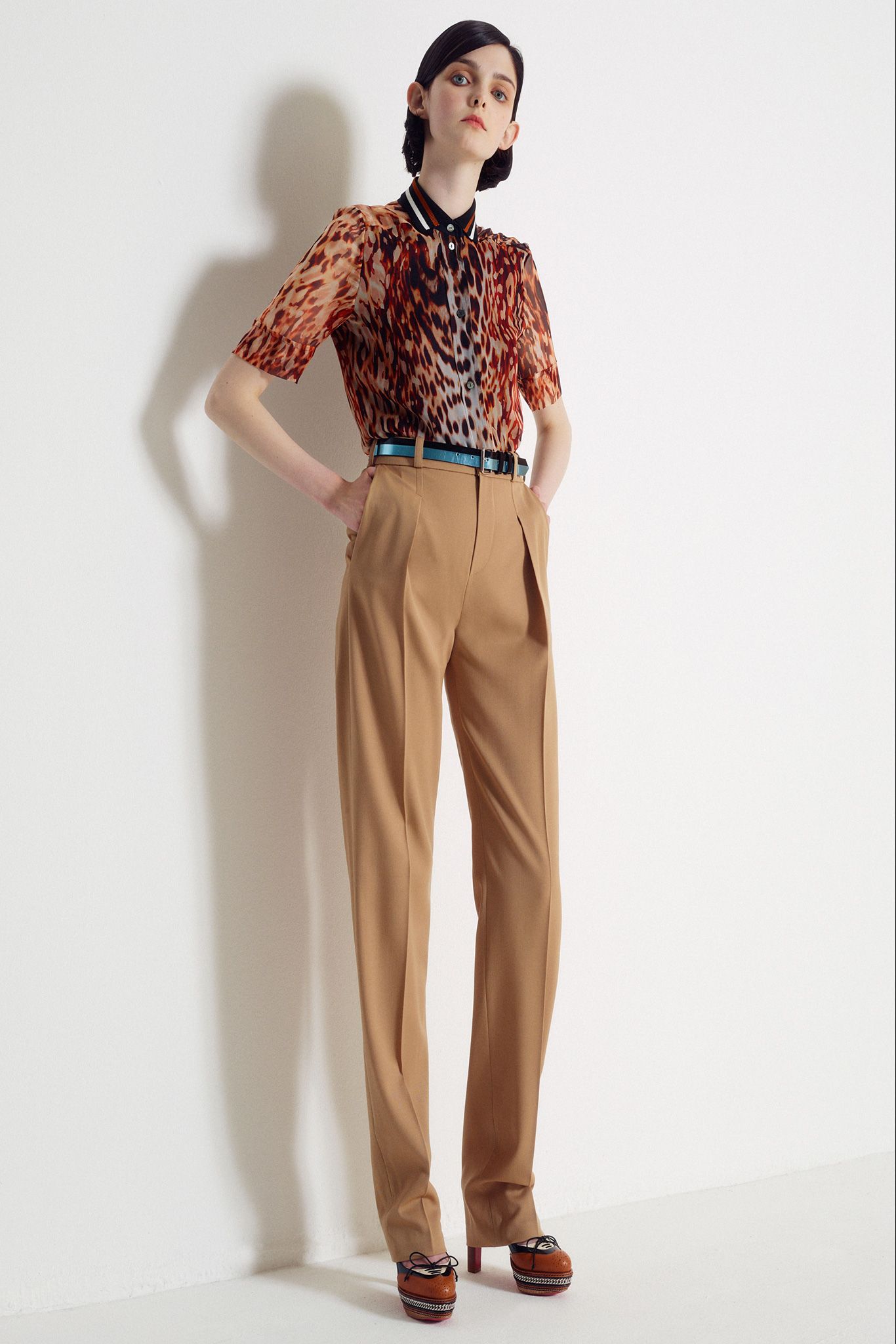 animal-print sheer collared shirt