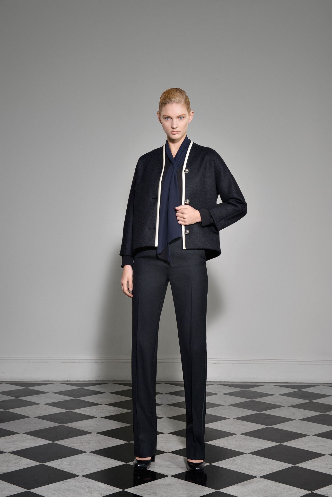 cropped navy wool jacket