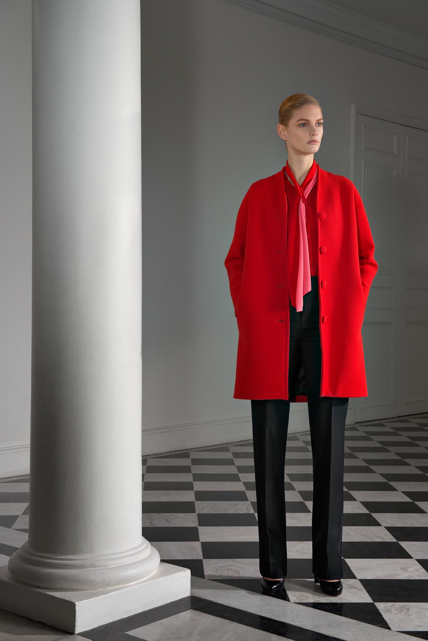 red wool midi coat