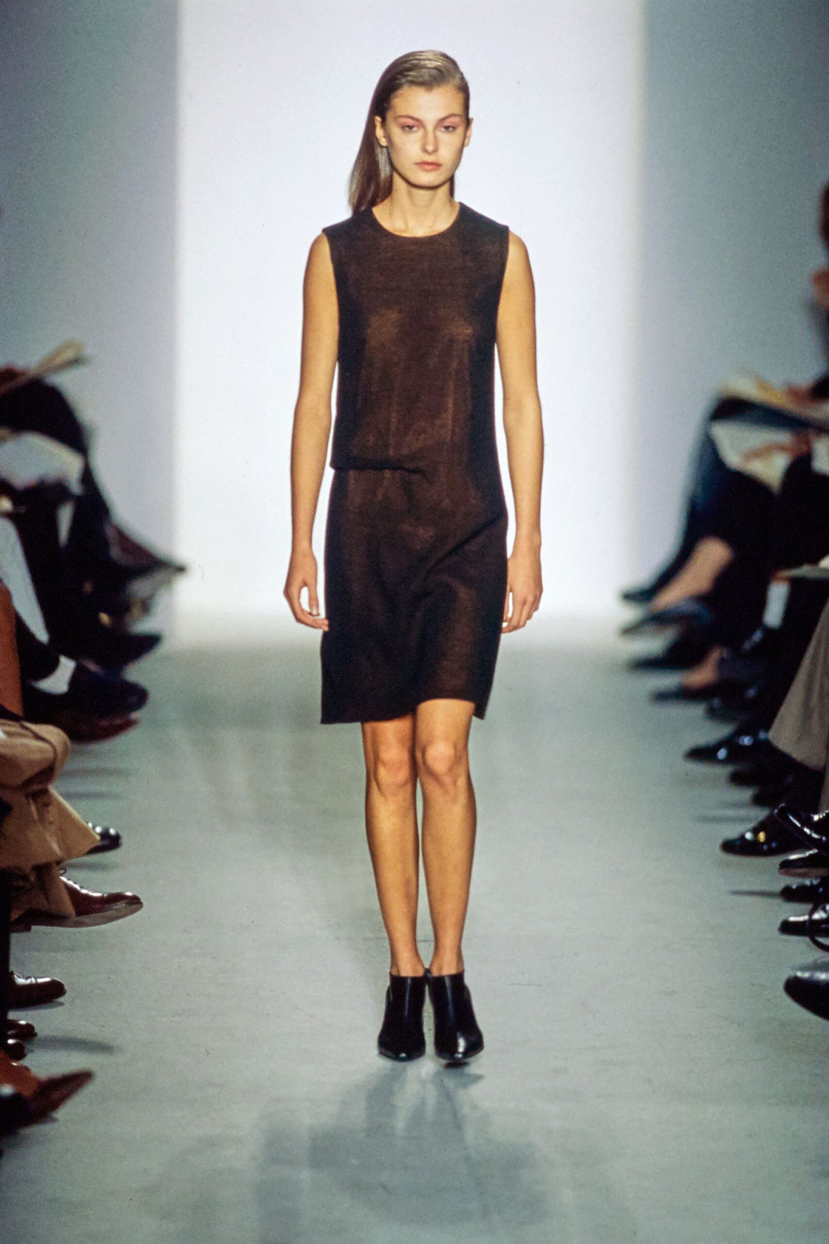 brown suede sleeveless mini dress