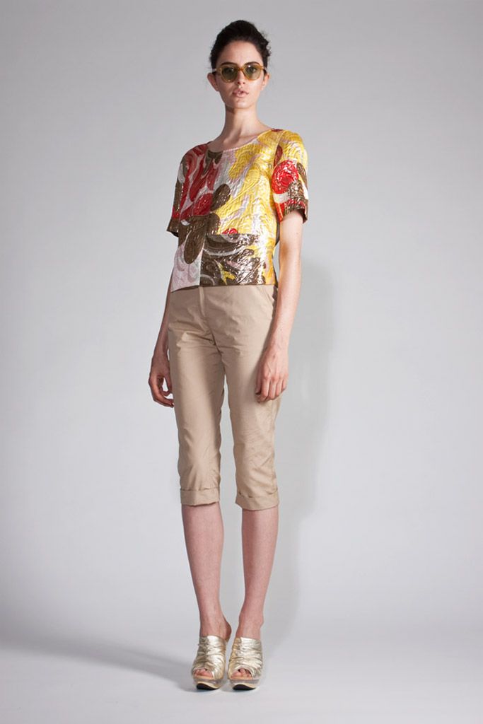 abstract floral sequin short-sleeve top