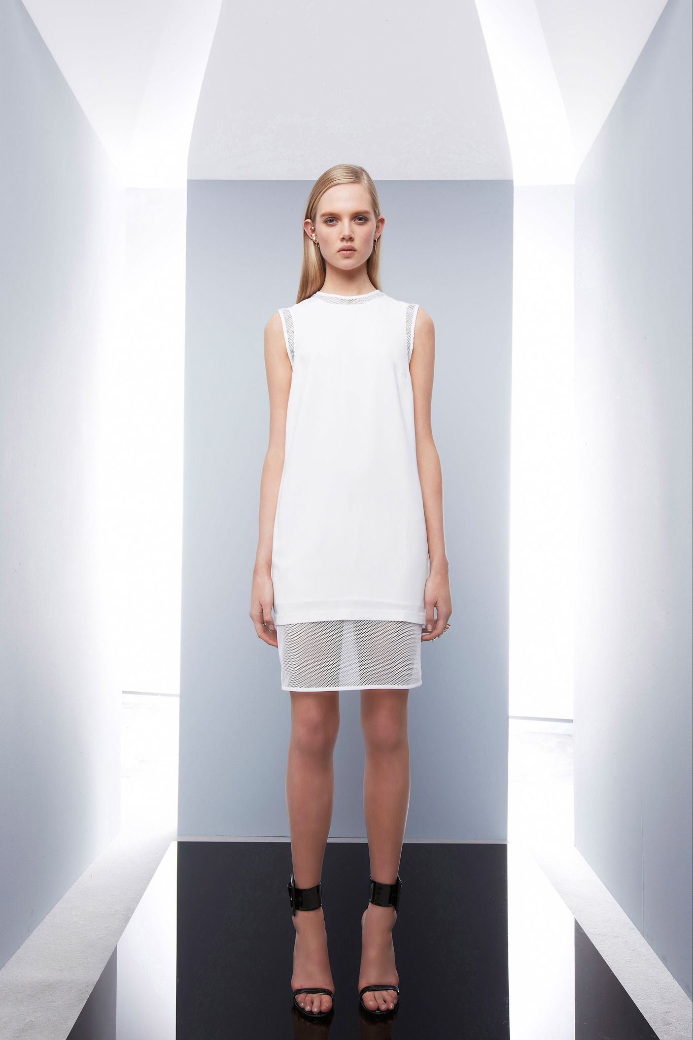 white mesh panel mini dress