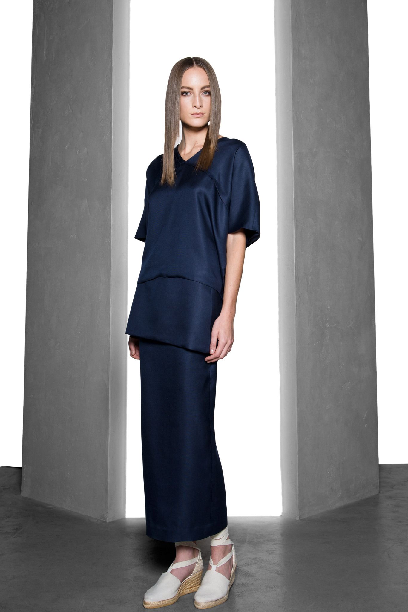 navy satin layered top