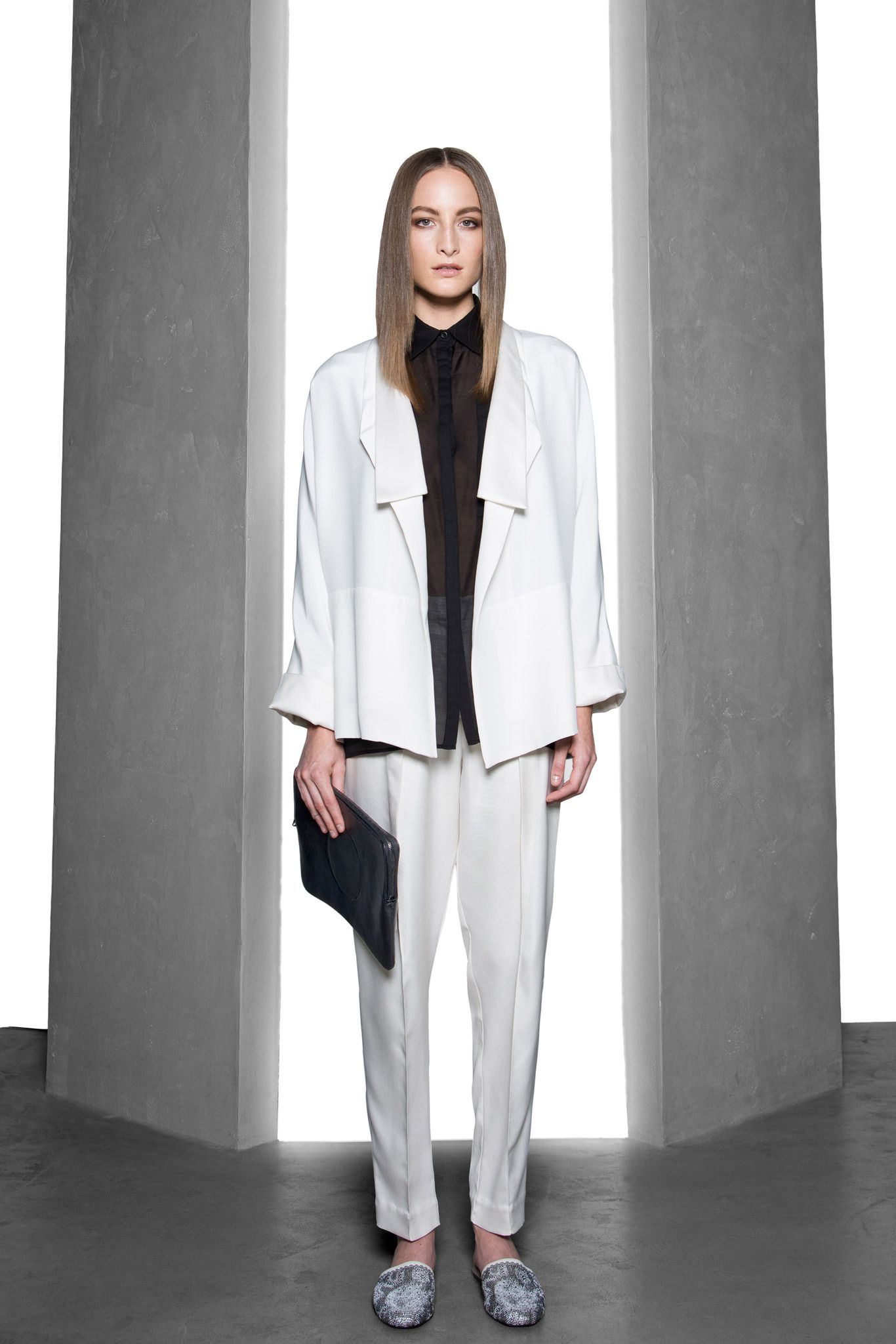 white draped lapel jacket
