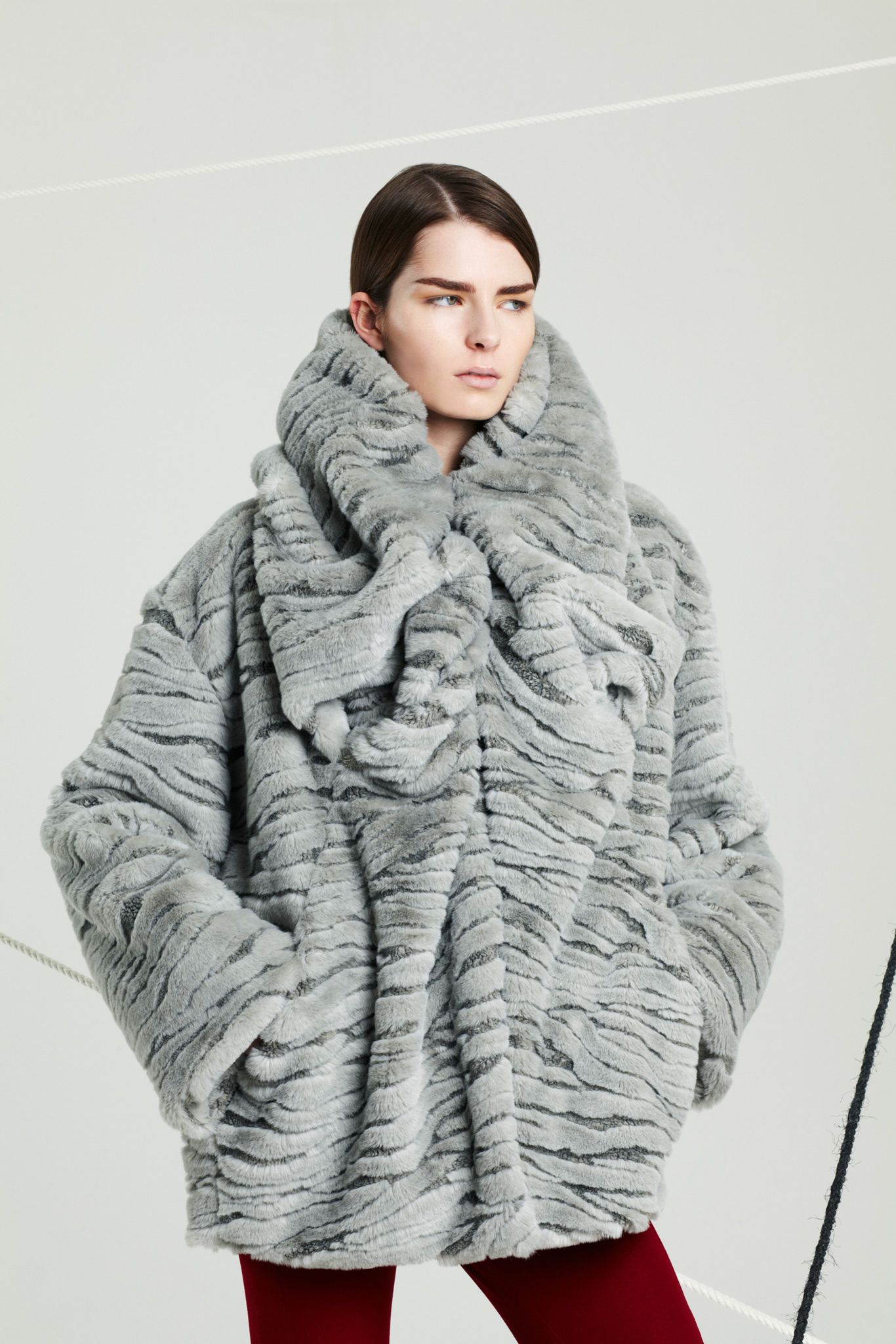 gray zebra fur coat