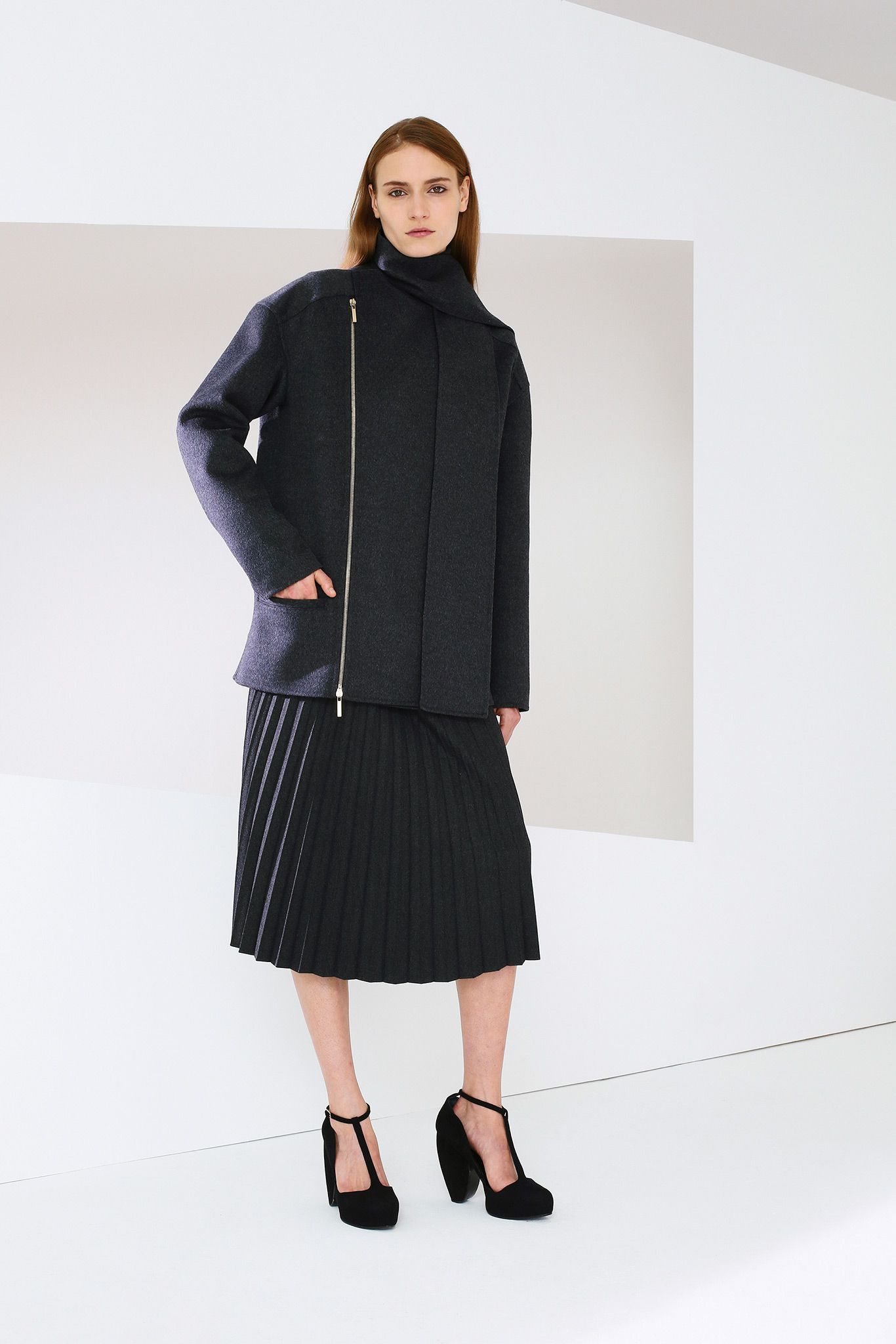 asymmetric zip-front wool jacket