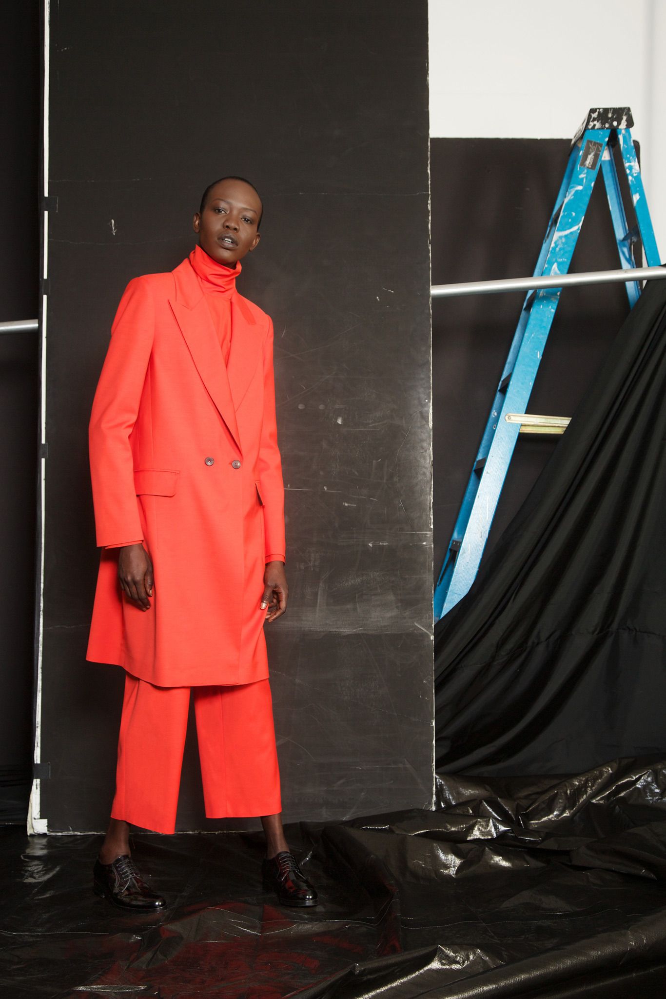 red double-breasted blazer coat