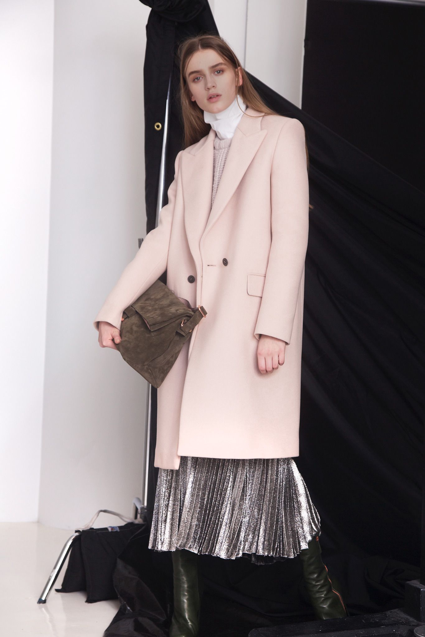 blush double-breasted wool coat