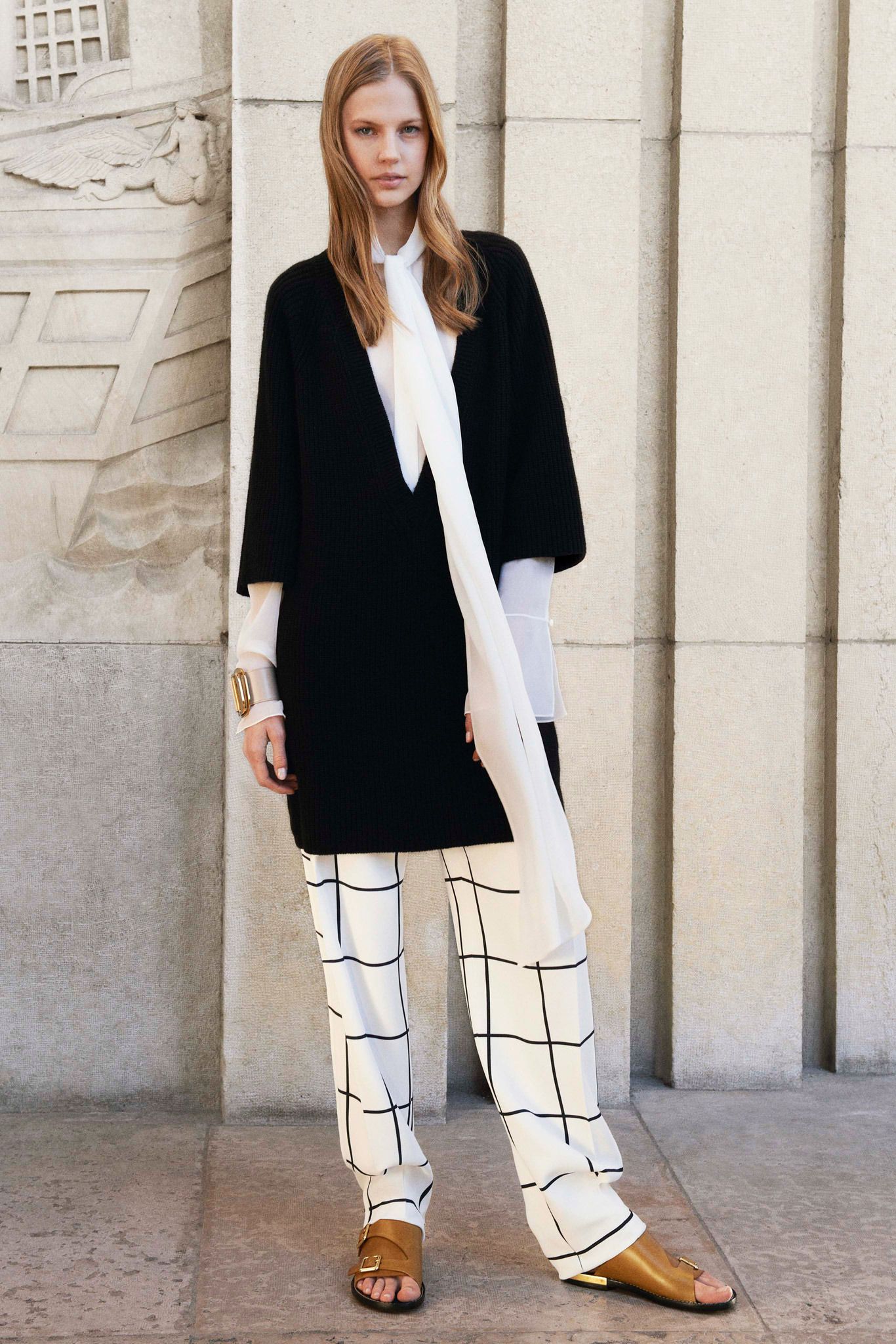white chiffon long-sleeve high-neck sheer flowing blouse
