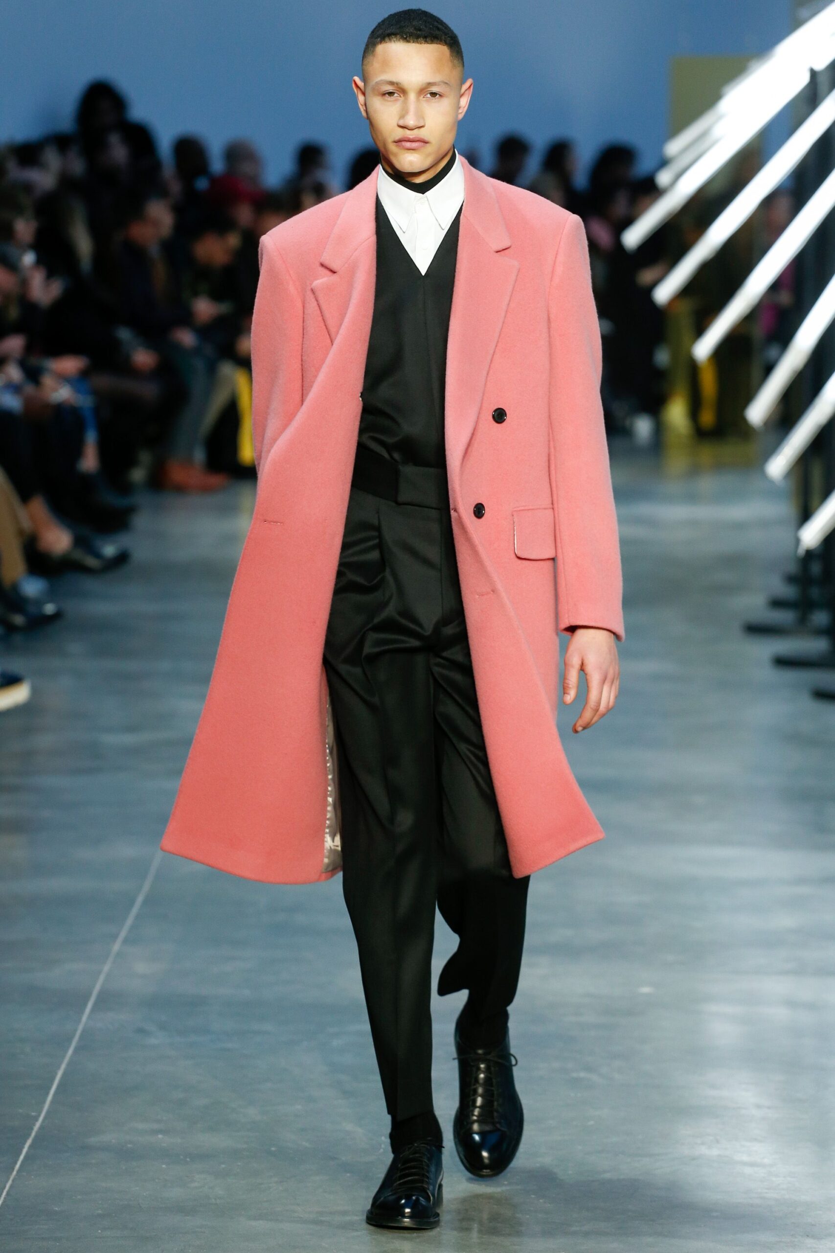 pink oversized double-breasted overcoat